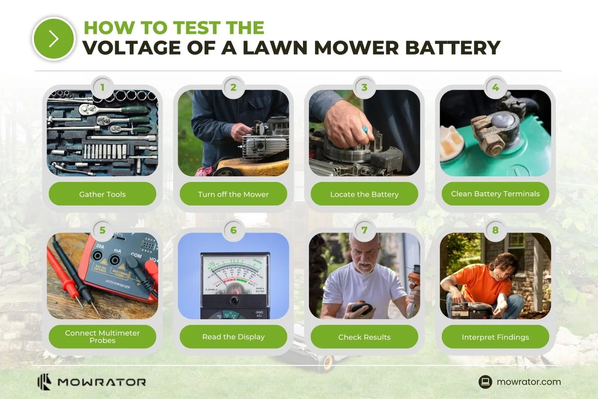 Lawn mower battery testing with multimeter