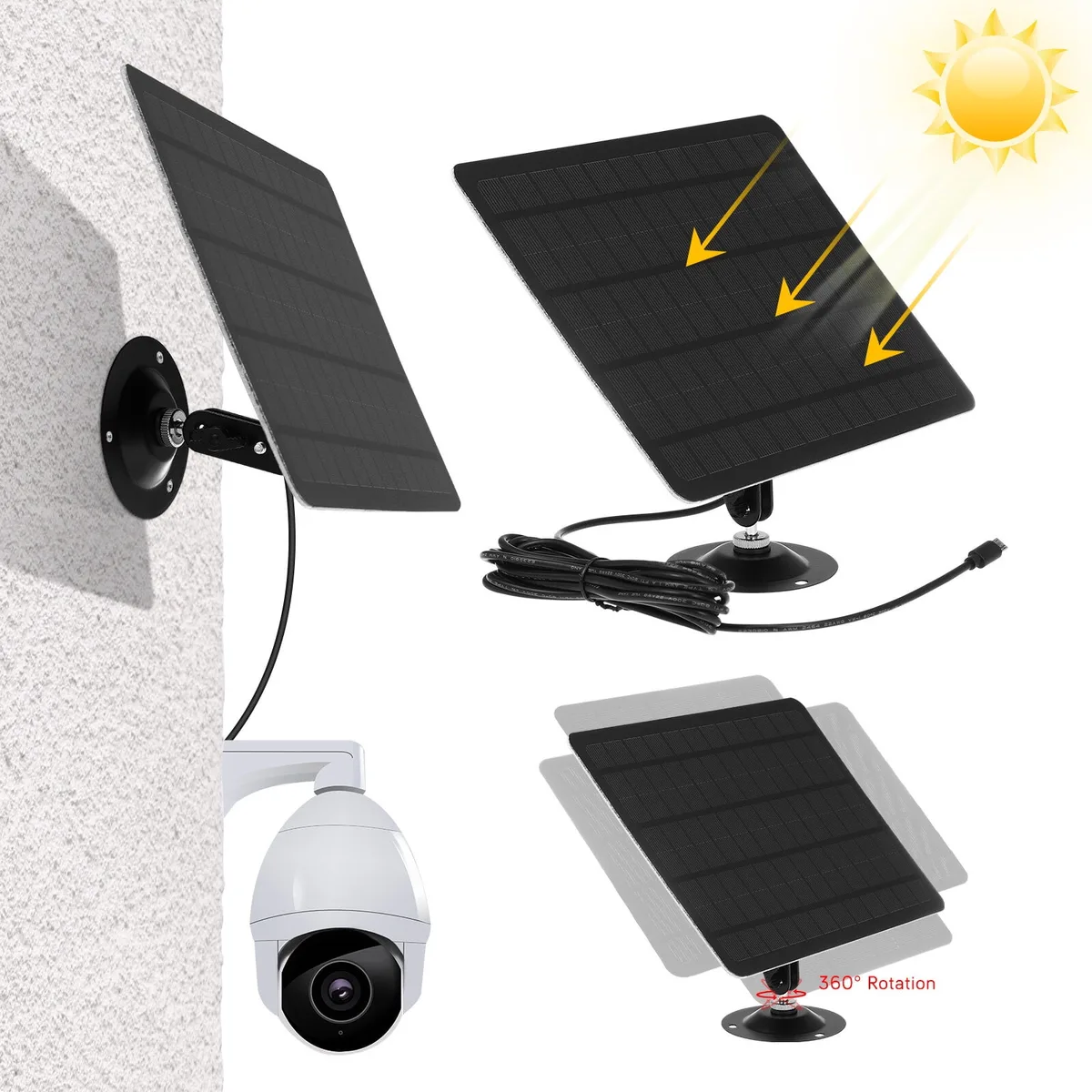 Solar panel for security camera installation