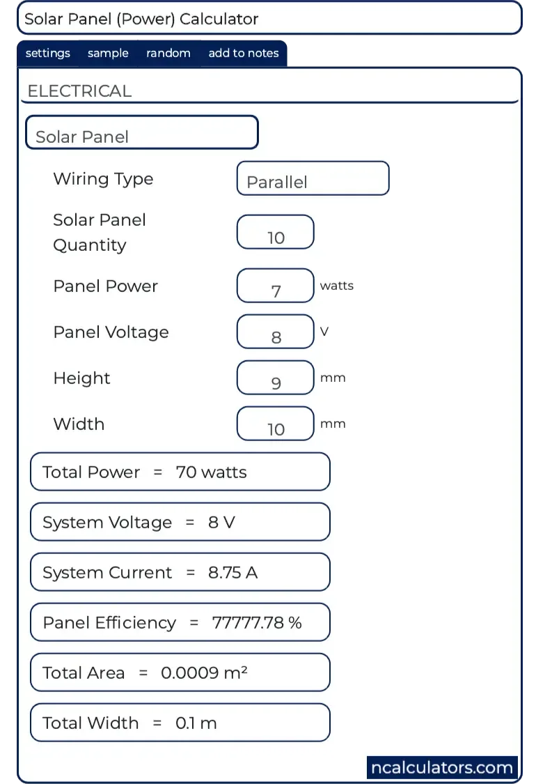 Solar panel sizing calculation